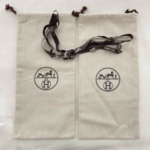 Genuine HERMES Shoe Dust Bags + Ribbon Set of 2 Natural Beige & Brown